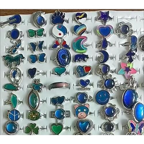 Mixed design mood ring open ring dolphins hearts butterfly lobster smiling face chang color ring