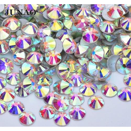 JUNAO ss6 ss12 ss16 ss20 ss30 Glitter Crystal AB Glass Nail Rhinestone Flat Back Nail Crystal Stones Non Hotfix Round Strass