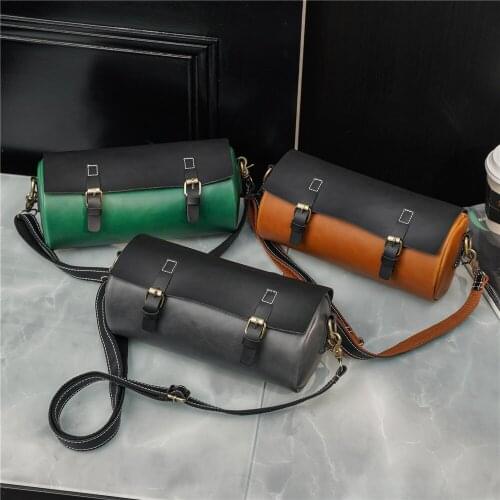 Mens Fashion Bucket PU Leather Crossbody Bag Personality Cover Messenger Bag Man Cross Body Vintage Leather Shoulder Bags 2021