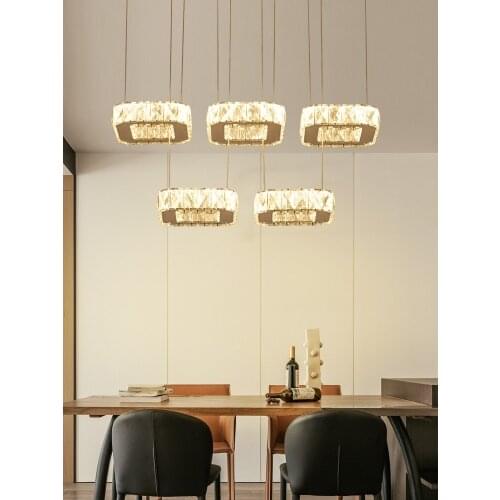 LED modern minimalist light luxury crystal chandelier restaurant bar dining room creative square lamp