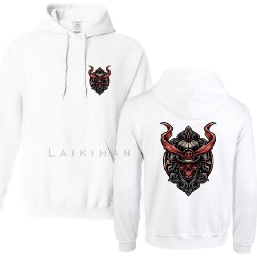 Anime Japan Red Samurai Skull Mens Hoodies Sweatshirts Leisure Pullover for Male Solid Color Long Sleeve Hoodie Sweatshirt