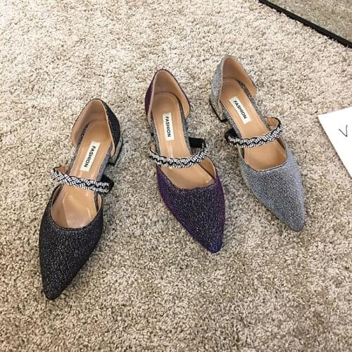 Womens Shoes Pointed Toe pumps 2020 Spring New Fashion Flash Diamond Low Heel Casual Shoes