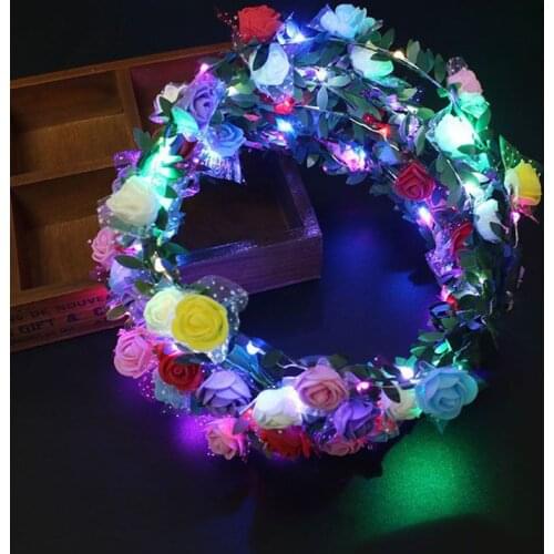 Christmas Party Glowing Wreath Halloween Crown Flower Headband Women Girls LED Light Up Hair Wreath Hairband Garlands DS19