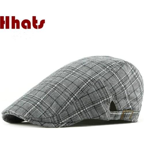 Vintage Plaid Men Beret Hat Adjustable Grid Retro Flat Cap Newsboy Style Peaked Cap Cotton Cabbie Ivy Octagonal Cap Sun Visor