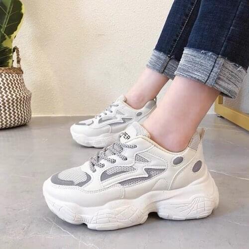 Women Chunky Sneakers Vulcanize Shoes Korean Fashion New Female Black White Platform Thick Sole Running Casual Shoe Woman 6cm