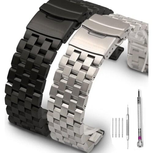 18mm/20mm/22mm/24mm Watchband Brushed Stainless Steel Watch Band Strap Bracelet Flat Interface Wristband With Tool Accessories