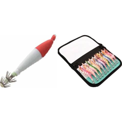 25Pcs Fishing Lures Squid Jig 10.5CM 6.3G Lures Fishing Tackle Red With 10Pcs 13.5CM 21.5G Fishing Lure Set