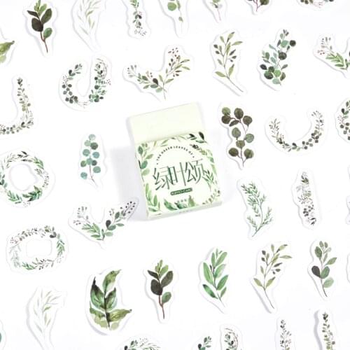 46Pcs/Box Green Leaves Stickers Cute Plant Stickers Scrapbooking Diary Notebooks Stickers