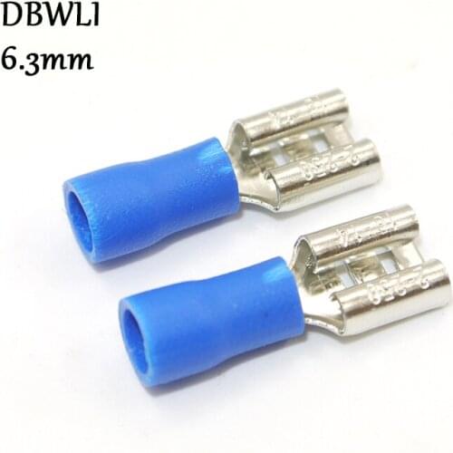 50PCS Hot sale Insulated Crimp Terminals 6.3mm Blue Insulated Female Crimp Terminals