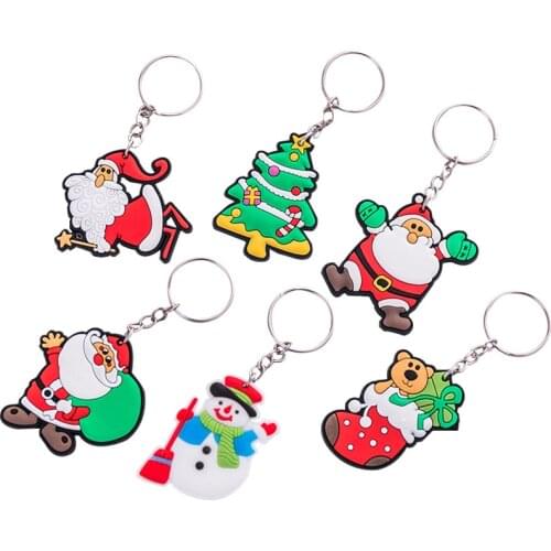 6Pcs/set Cute Santa Claus Keychain Men and Women Christmas Gift Pendant Couple Keyring Ornament