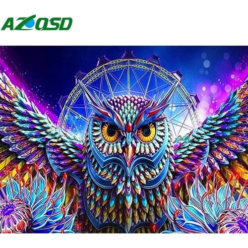 AZQSD Diamond Painting Owl Cross Stitch Needlework Rhinestones 5D Diamond Art Embroidery Animal Mosaic Gift Home Decoration