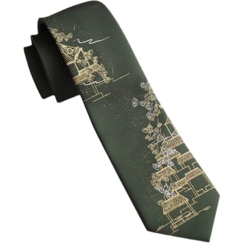 Free Shipping New Male mens Original design printed tie female students personality gift necktie bronzing silver olive green
