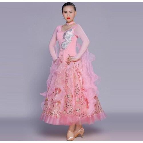 More Colors Ballroom Dance Competition Dresses For Women Long Sleeved Standard Ballroom Dress Waltz Tango Foxtrot Wear DL5261