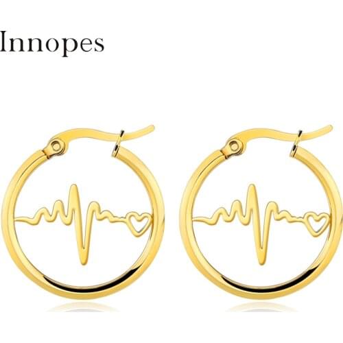 Innopes Punk Hyperbole Big Hoop Earrings For Women Name Custom Jewelry Stainless Steel Gold Earings Fashion Jewelry