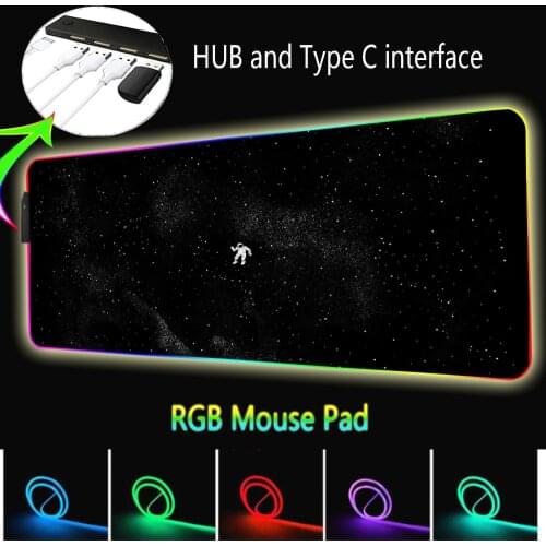 Astronaut Black Mouse Pad Xxl RGB with USB Interface Hub 4 Interface Desktop Protection Pad Otaku Game Accessories LED Backlight