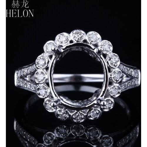 HELON 10x9mm Oval Cut Solid 14K White Gold Pave 0.3ct Natural Diamonds Fine Jewelry Semi Mount Engagement Wedding Ring