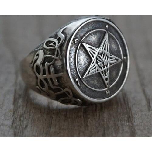 New Gothic Occult Sigil of Baphomet Ring Gothic Witch Church of Satan Cross Rings for Women Satanic Lucifer Jewelry Party Gifts