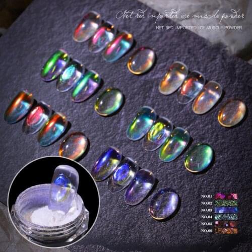 Ice muscle Multicolor Holo Glitter Mirror Neon Powders Dust Chameleon Nail Art Chrome Pigment Dipping Powder Decoration