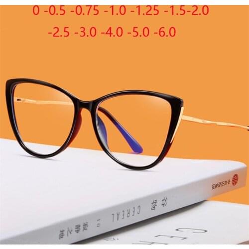 Blue Light Blocking Cat Eye Prescription Lenses Diopter Glasses Unisex Literary TR90 Nearsighted Spectacles 0 -0.5 -0.75 To -6.0