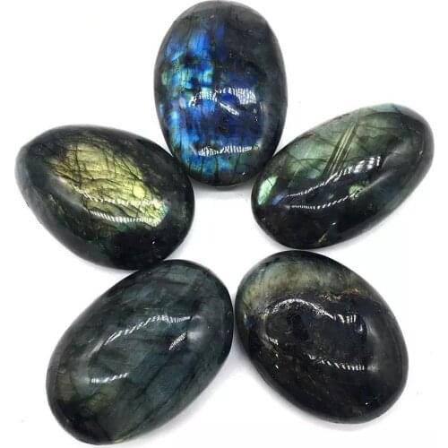 MOKAGY 50-60mm Natural Blue and Yellow Flashy Labradorite Quartz Crystal Palm Stone for Gift 5pc