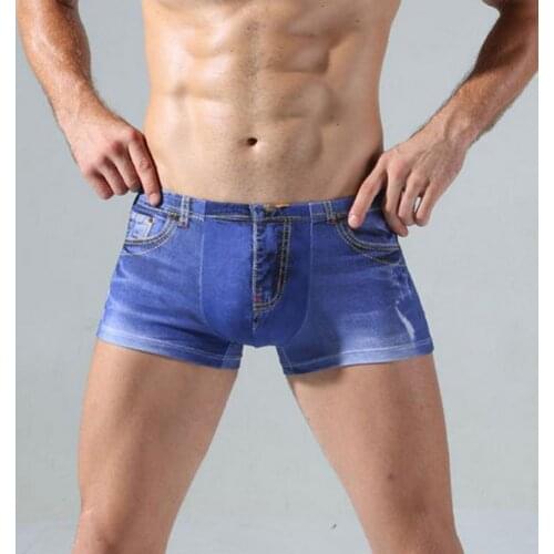 2021 Men Briefs 3D Print Boxer Denim Pattern Men Fake Jeans Breathable Panties for Men