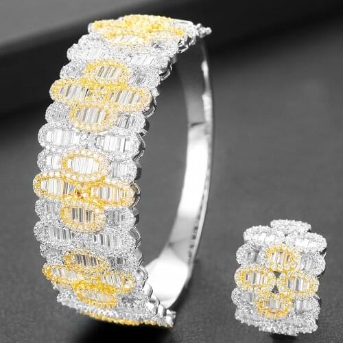 Kellybola Noble New Luxury 2PCS Wide Bangle Ring Set For Women Cubic Zirconia Wedding New Hot Super Elegant Shiny Accessories