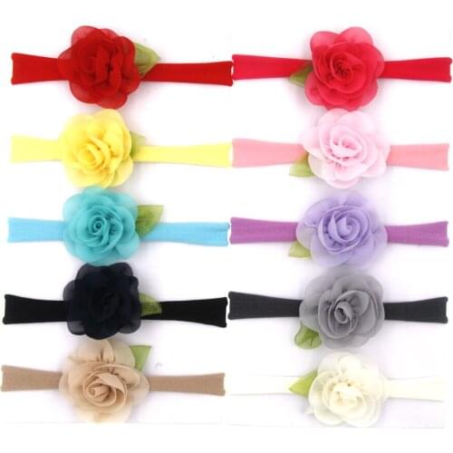 2019 Baby Girls Nylon Elastic Headband Chiffon Flower Headband Kids cute accessories Children Leaf Flowers headwear 10pcs/lot