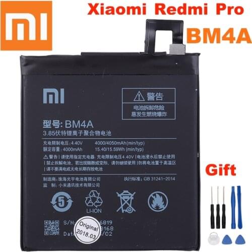 Xiao mi 100% Orginal BM4A 4000mAh Battery For Xiaomi Hongmi Redmi Pro BM4A High Quality Phone Replacement Batteries +Tools