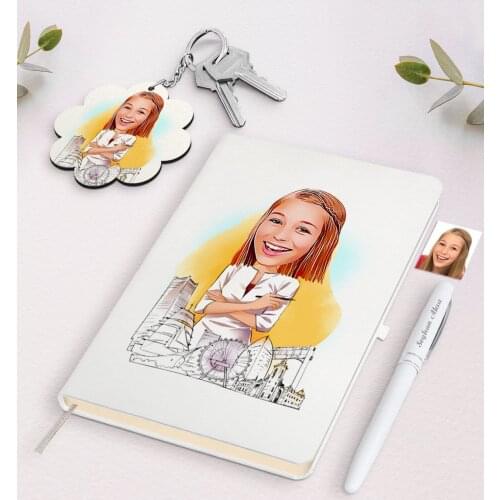 Personalized Woman Architect Caricature Of White Notebook pen And Keychain Gift Set Reliable Quality Cost Effective gift