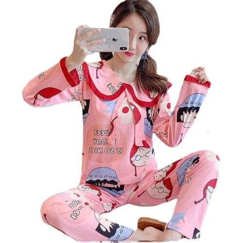 New Students Style Long Sleeve Pajamas Set for Women 2Pcs Set Women Sleepwear & Homewear for Young Girl Pyjamas Set Long Pant