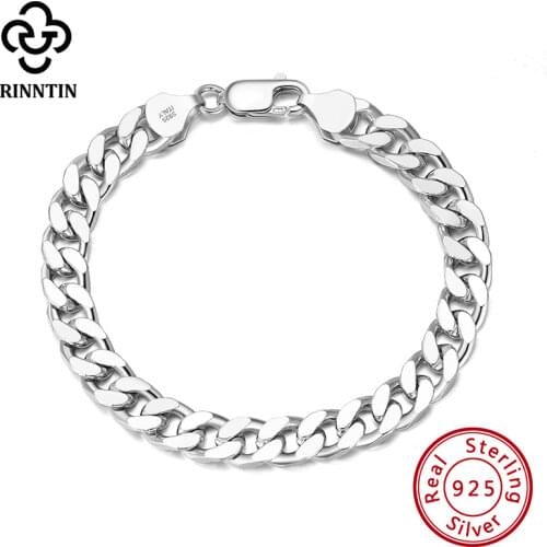 Rinntin 925 Sterling Silver 3.6/5/7mm Width Solid Diamond-Cut Cuban Link Curb Chain Bracelet for Men Women Luxury Jewelry SB104