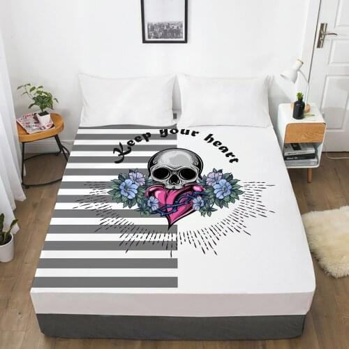 Luxury Elastic fitted sheet bed sheet With An Elastic Band Mattress Cover 150x200/160x200 Bed cover for home Skull heart