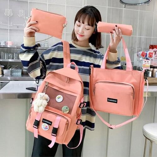 4 Pcs Set School Backpack Canvas Women Backpack Simple Teen Girls School Bags Large Capacity Laptop Backpacks Fashion Ladies Bag