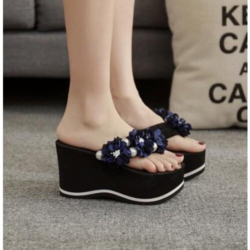 9cm flip flop wedges heels summer slippers woman shoes women girls beach shoe light bottom platform 35 37 38 39 sliders femal