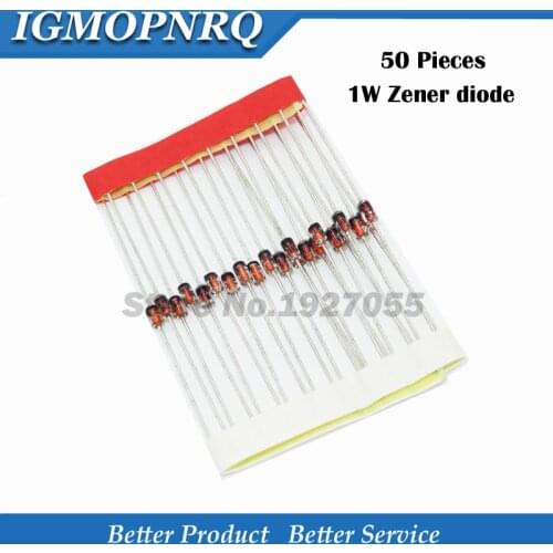 50pcs 1W Zener diode DO-41 3V 3V3 3V6 3V9 4V3 4V7 5V1 5V6 6V2 6V8 7V5 8V2 9V1 10V 11V 12V 13V 15V 16V 18V 20V 22V 1N4733 1N4728
