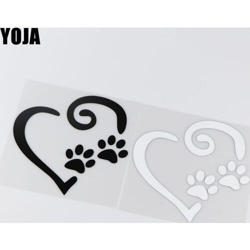 YOJA 15.2X15.1CM Heart With Dog Paw Prints Vinyl Car Sticker Creative Cartoon Decal ZT4-0213