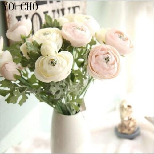 YO CHO 11 Pcs/ lot 2 Heads French Rose Silk Flower Arrangement Artificial Fake Pony Bouquet Wedding Table Home Garden Decor