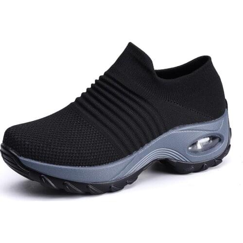 Plus Size Height Platform Sock Shoes Women Sneakers Sport Woman Running Shoes Women Sports Tennis for Women Black Knit GMB-1707