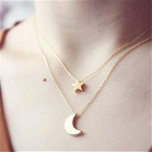 Za 2020 women fashion chains joias femininacadenas de oro Korean version of the star and moon pendant necklace, short clavicle