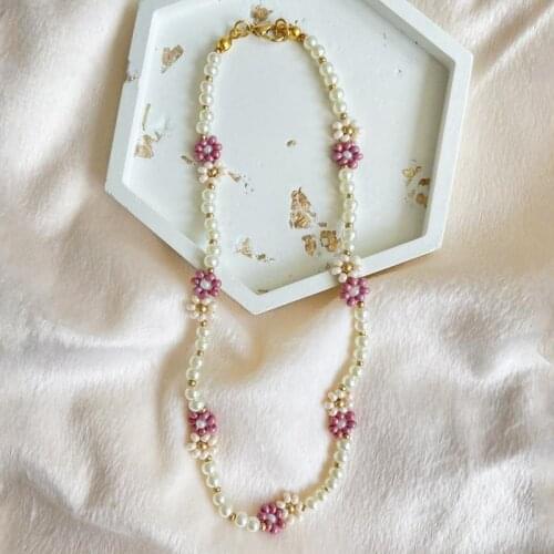 Women Natural Freshwater Pearl Beaded Necklace Handmade Purple White Daisy Flower Jewelry Fashion ожерелье из бисера Gift 2021
