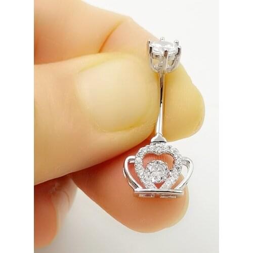 14G Belly Button Rings 925 sterling silver Crown Cubic Zirconia Navel Barbell Stud Body Piercing