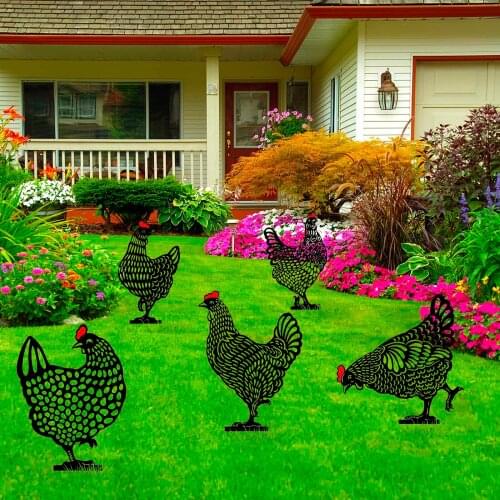 5pcs Outdoor Metal Hen Yard Decor Gift Garden Chicken Decoration Statues Figure Garden Backyard Lawn Wholesales!Dropshipping