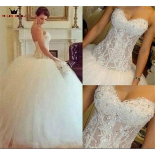 Custom Made Ball Gown Fluffy Sweetheart Lace Beading Formal Luxury Bridal Wedding Dresses Wedding Gowns Vestido De Noiva DA22
