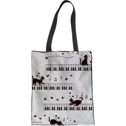 NOISYDESIGNS Canvas Shoulder Bag Music And Cats Print Large Capacity Tote Handbag Female Shopping Bag Summer Shopper Beach Bag