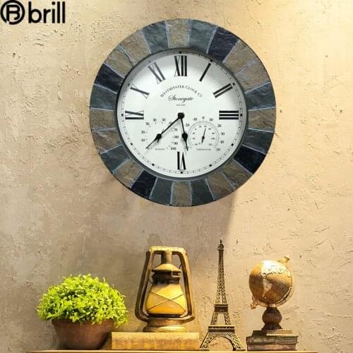 Nordic Large Wall Clock Vintage Multi-function Temperature and Humidity Meter Bathroom Clocks Wall Home Decor Silent Wall Watch