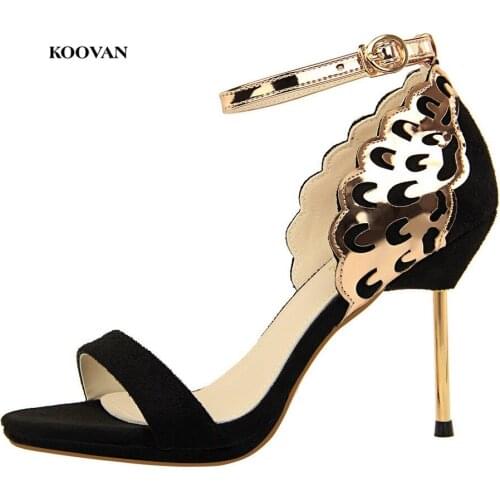 Koovan Womens Sandals 2018 New Banquet High-heeled Shoes Stiletto Head Sequins Hollow Wings Sandals Pumps Suede Summer Bling