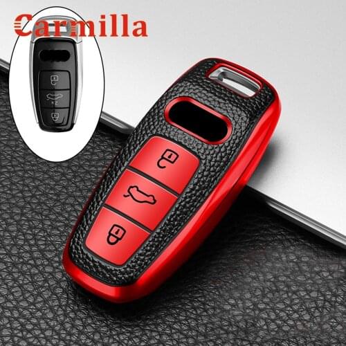 Carmilla TPU Leather Car Remote Key Cover Case for Audi Q8 C8 A6 A7 A8 2018 2019 2020 2021 Smart Key Holder Bag Accessories