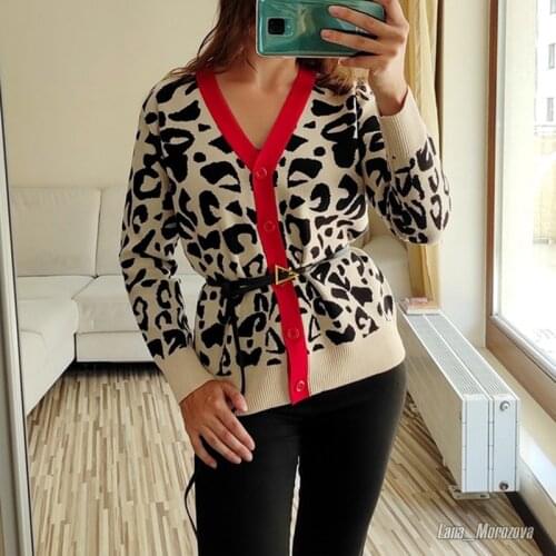 GIGOGOU Black Leopard Cardigan Women Vintage Single Breasted Woman Cardigan Sweater Autumn Winter Striped Knitted Crop Cardigan