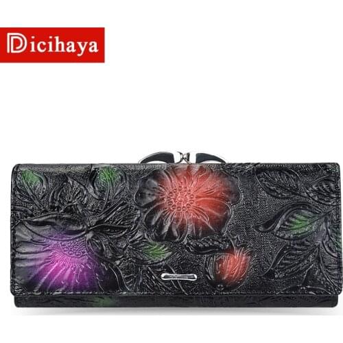 DICIHAYA Genuine Leather Women Wallets Luxury Brand Wallet Design High Quality Fashion Women Purse Card Holder Long Clutch Bag