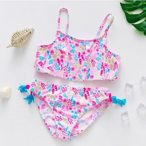 New Two-piece Kids Swimwear High Quality Children Swimwear Print Sea Animals Girls Swimsuit 5-14Y Bikini Set ST216